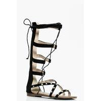 Stud Lace Up Gladiator Sandal - black