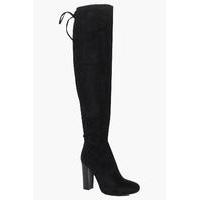 Stretch Over Knee Boot With Lace Detail - black