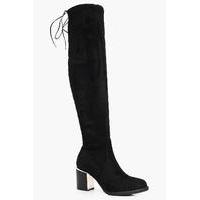 Stretch Over The Knee Boot With Gold Trim - black