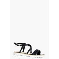 Strap Embellished Cleated Sandal - black