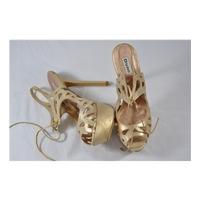 strappy high heeled platform shoes by dune size 7 gold peep toe shoes