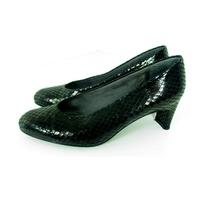 Stuart Weitzman For Russell & Bromley Size 6 Snakeskin Effect Black Block Heel Court Shoes