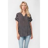 STRIPE ZIP ROLL SLV TOP