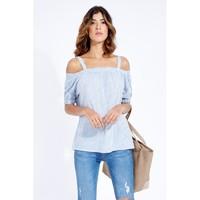 stripe crinkle short sleeve bardot blouse