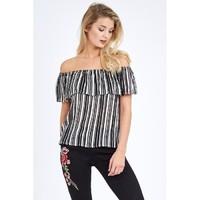 STRIPE FRILL BARDOT BLOUSE