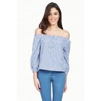 STRIPE POPLIN BARDOT BLOUSE