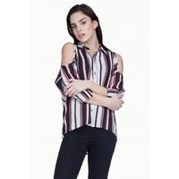 STRIPE PRINT COLD SHOULDER SHIRT