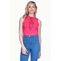 STATEMENT LATTICE SLEEVELESS BODYSUIT