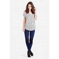 STRIPE ZIP ROLL SLV TOP