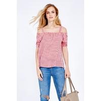 STRIPE CRINKLE SHORT SLEEVE BARDOT BLOUSE