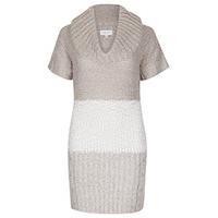 Stone & Cream Oversized Neck Bodycon Jumper Dress