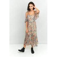Staring At Stars Floral Ruffle Cold Shoulder Maxi Dress, NUDE/CHAIR