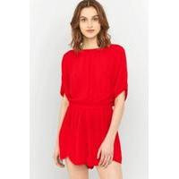 Staring At Stars Scallop Hem Dolman Sleeve Playsuit, RED