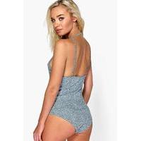 Strappy Back Skinny Rib Knitted Bodysuit - sky