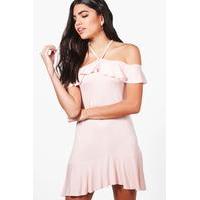 Strappy Off The Shoulder Shift Dress - peach