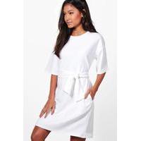 structured tie belt waist shift dress ivory