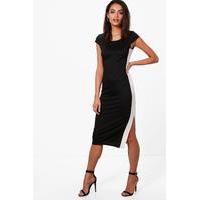 stripe side tailored dress black