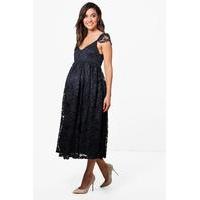 Stella Lace Midi Dress With Cap Sleeves - navy