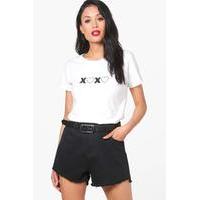 step hem denim hotpants black