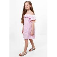 Stripe Off Shoulder Crochet Sun Dress - pink
