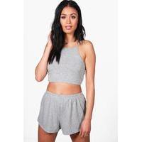 strappy crop shorts co ord set silver
