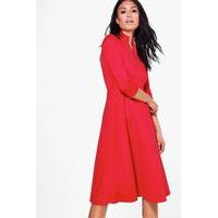 Structured Top Midi Skater Dress - red