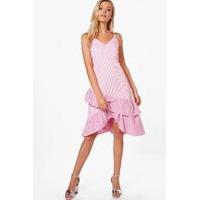 Stripe & Gingham Mix Ruffle Detail Dress - pink