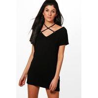 Strappy Eyelet T-Shirt Dress - black