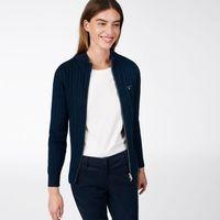 Stretch Cotton Cable Zip Cardigan - Evening Blue