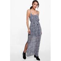 Strappy Printed Maxi Dress - navy