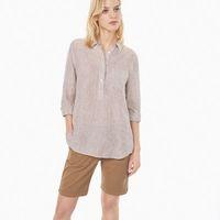 striped linen popover shirt warm khaki