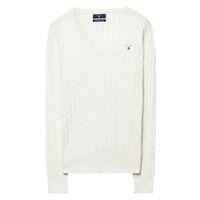 Stretch Cotton V-neck Jumper - Eggshell