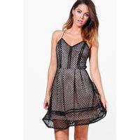 Strappy Mesh Pattern Dress - black