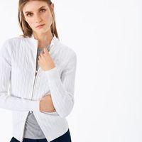 Stretch Cotton Cable Zip Cardigan - White