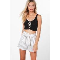 Striped Tie Belt Shorts - ivory