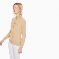 Stretch Cotton Cable Zip Cardigan - Lt Camel Mel