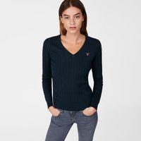 stretch cotton v neck jumper evening blue