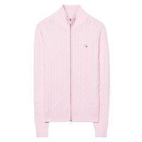 Stretch Cotton Cable Zip Cardigan - Light Pink