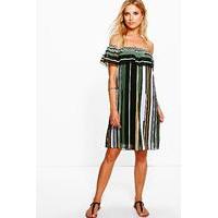 striped off the shoulder dress green