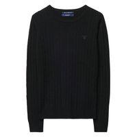 Stretch Lambswool Cable Crew Sweater - Black