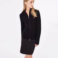 stretch cotton cable full zip cardigan black