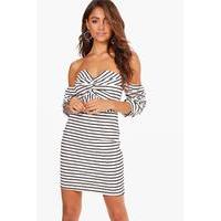 Stripe Off The Shoulder Puff Sleeve Bodycon Dress - multi