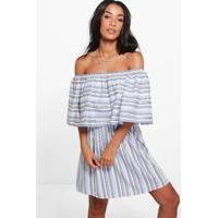 Stripe Off Shoulder Sun Dress - multi