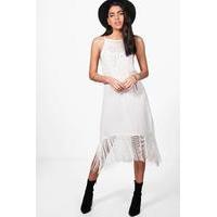 Strappy Fringed Slip Dress - white