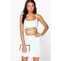 Strappy Cut Out Waist Bodycon Dress - sage