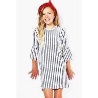 Stripe Flute Sleeve Dress - navy