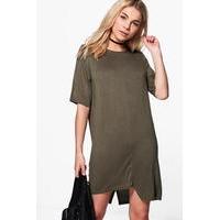 Stepped Hem T-Shirt Dress - khaki