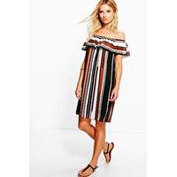 striped off the shoulder dress brown