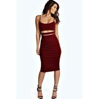 Strappy Cut Out Midi Dress - berry