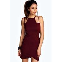 Strappy Neckline Wrap Bodycon Dress - plum